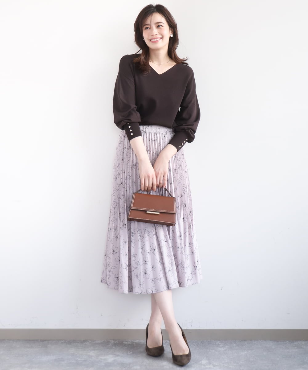 ラインフラワープリーツスカート/洗える/WEB限定サイズあり(ロング