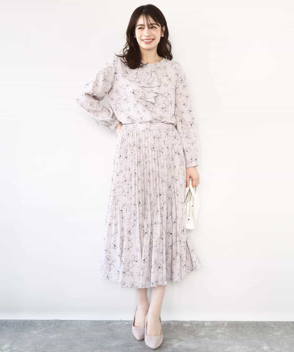 FIHFD06090 OFUON le MK(オフオン　ル　エムケー) ラインフラワープリーツスカート/洗える/WEB限定サイズあり ライトピンク