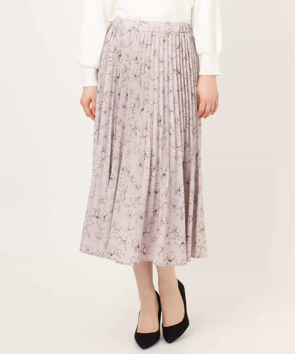 FIHFD06090 OFUON le MK(オフオン　ル　エムケー) ラインフラワープリーツスカート/洗える/WEB限定サイズあり ライトピンク