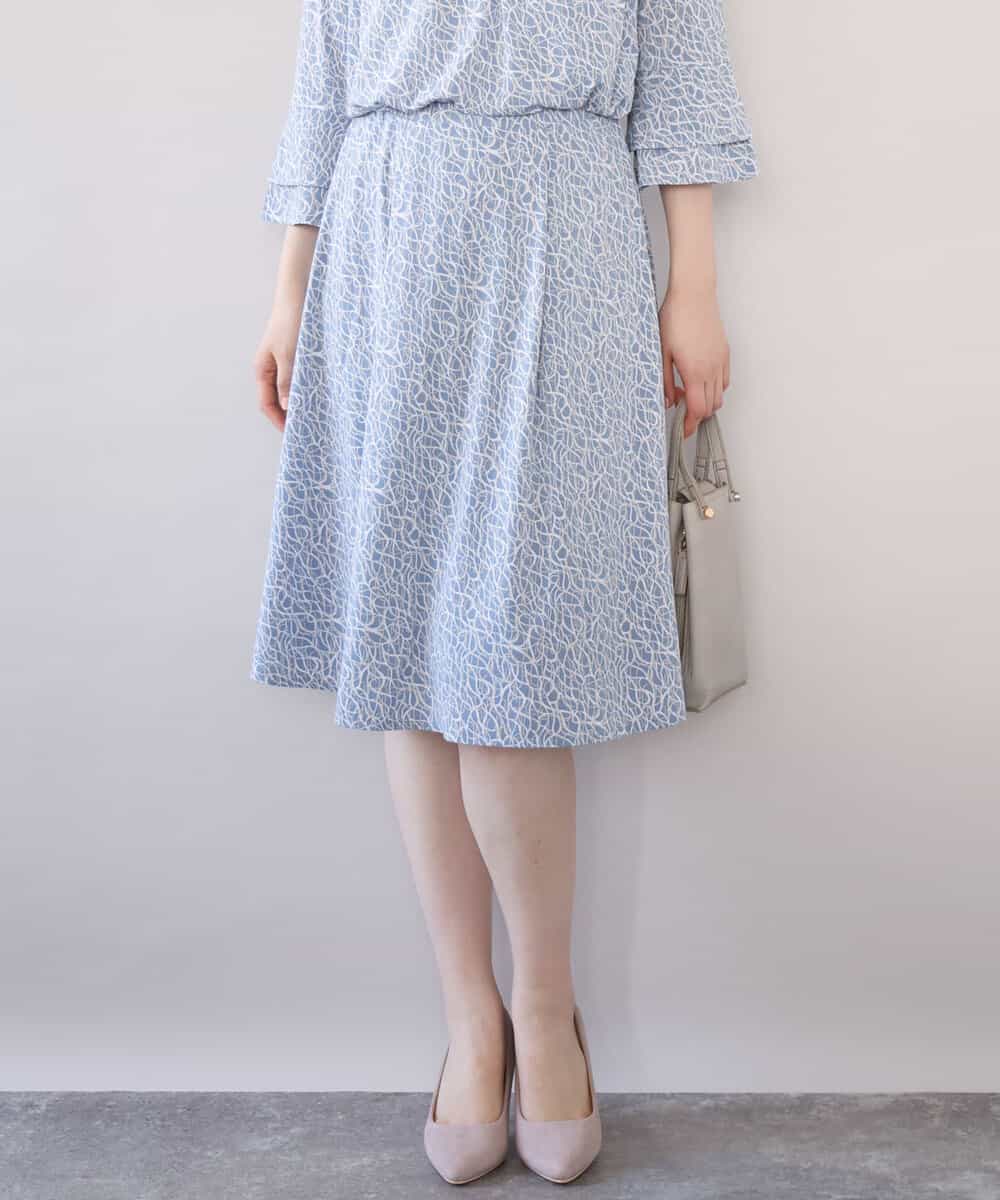 FIHFD40080 OFUON le MK(オフオン　ル　エムケー) カリグラフィープリント ジャージスカート/洗える/WEB限定サイズあり ライトブルー