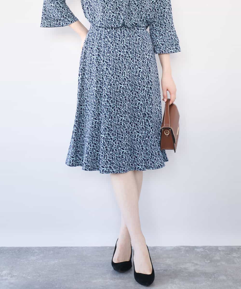 FIHFD40080 OFUON le MK(オフオン　ル　エムケー) カリグラフィープリント ジャージスカート/洗える/WEB限定サイズあり ネイビー