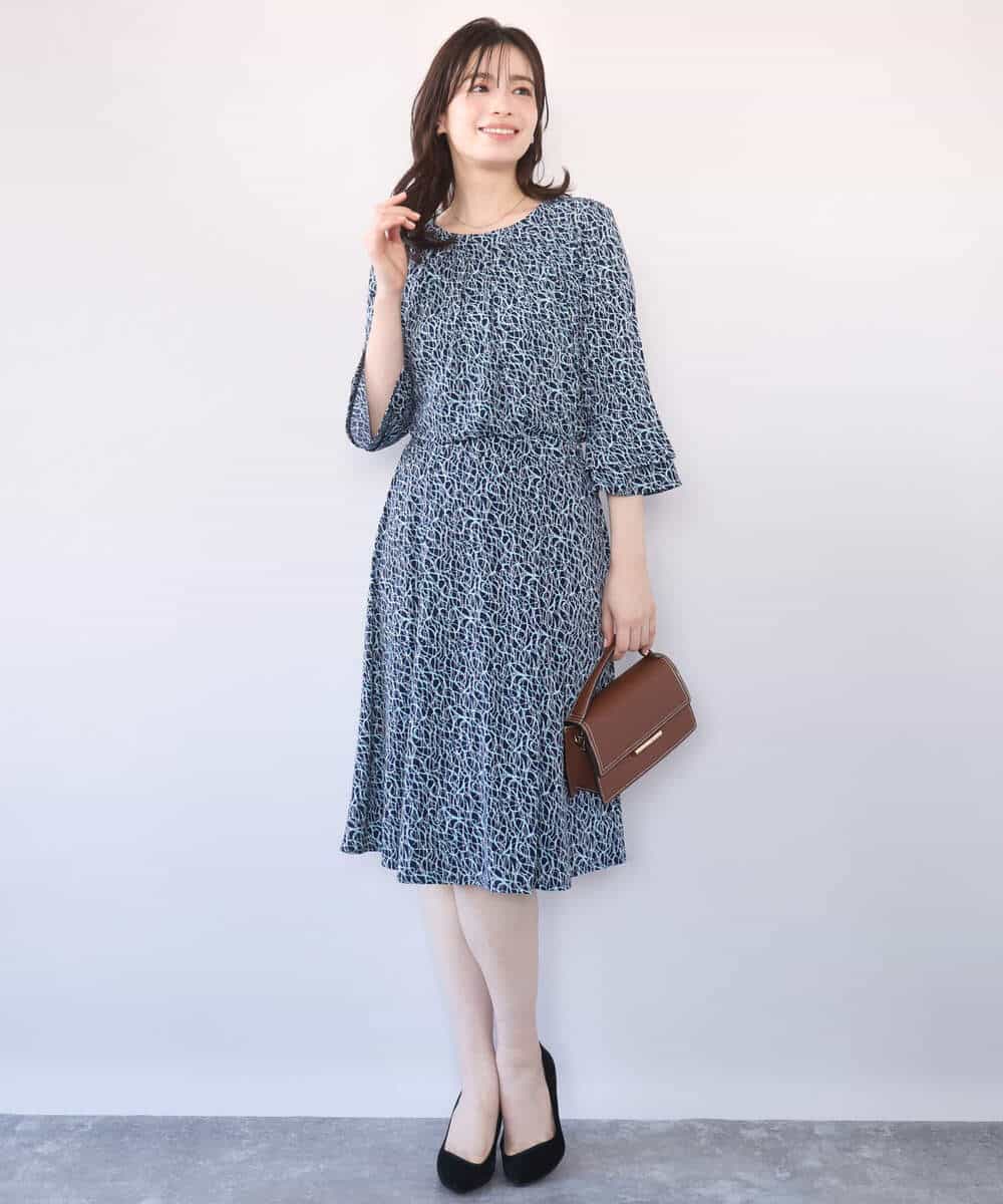 FIHFD40080 OFUON le MK(オフオン　ル　エムケー) カリグラフィープリント ジャージスカート/洗える/WEB限定サイズあり ネイビー