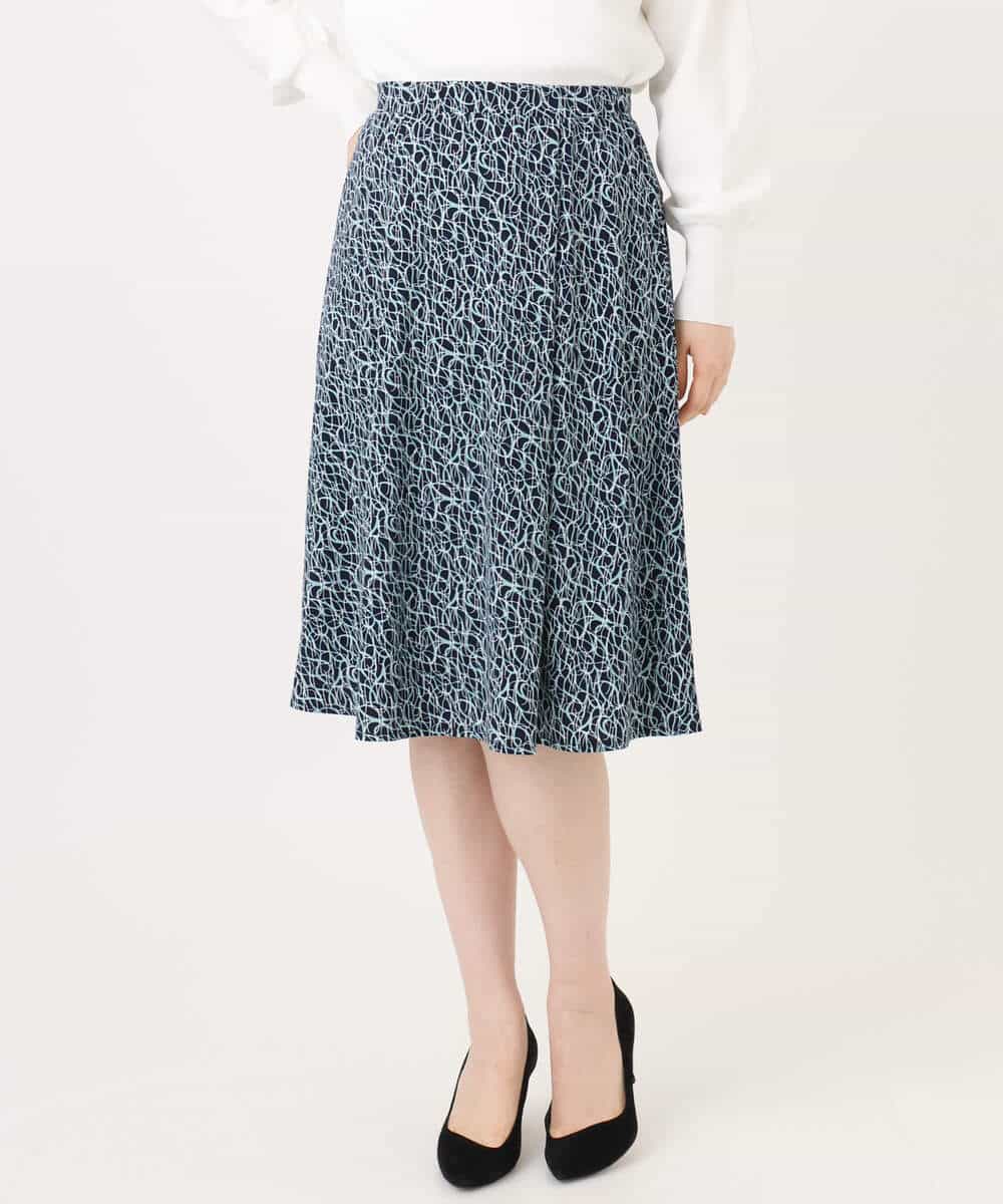 FIHFD40080 OFUON le MK(オフオン　ル　エムケー) カリグラフィープリント ジャージスカート/洗える/WEB限定サイズあり ネイビー