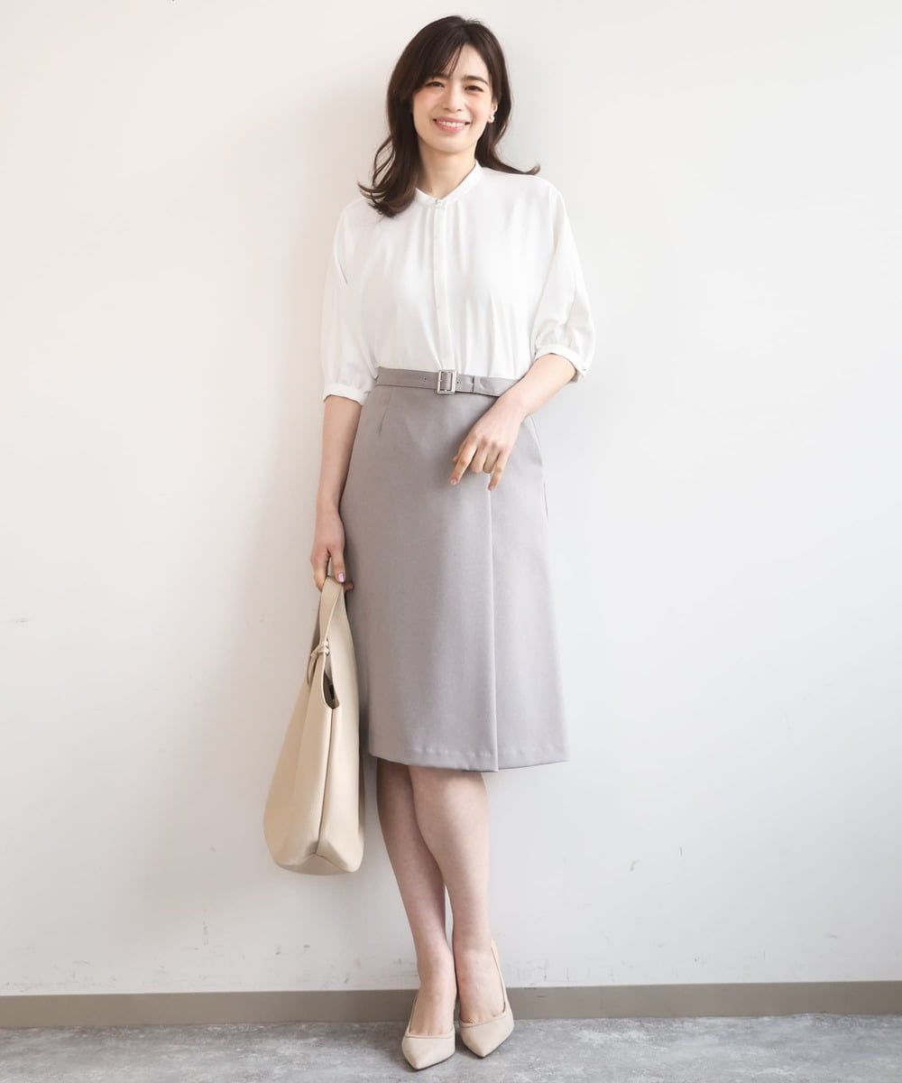 FIHGA30080 OFUON le MK(オフオン　ル　エムケー) [セットアップ対応]ラップ風スカート/洗える グレー