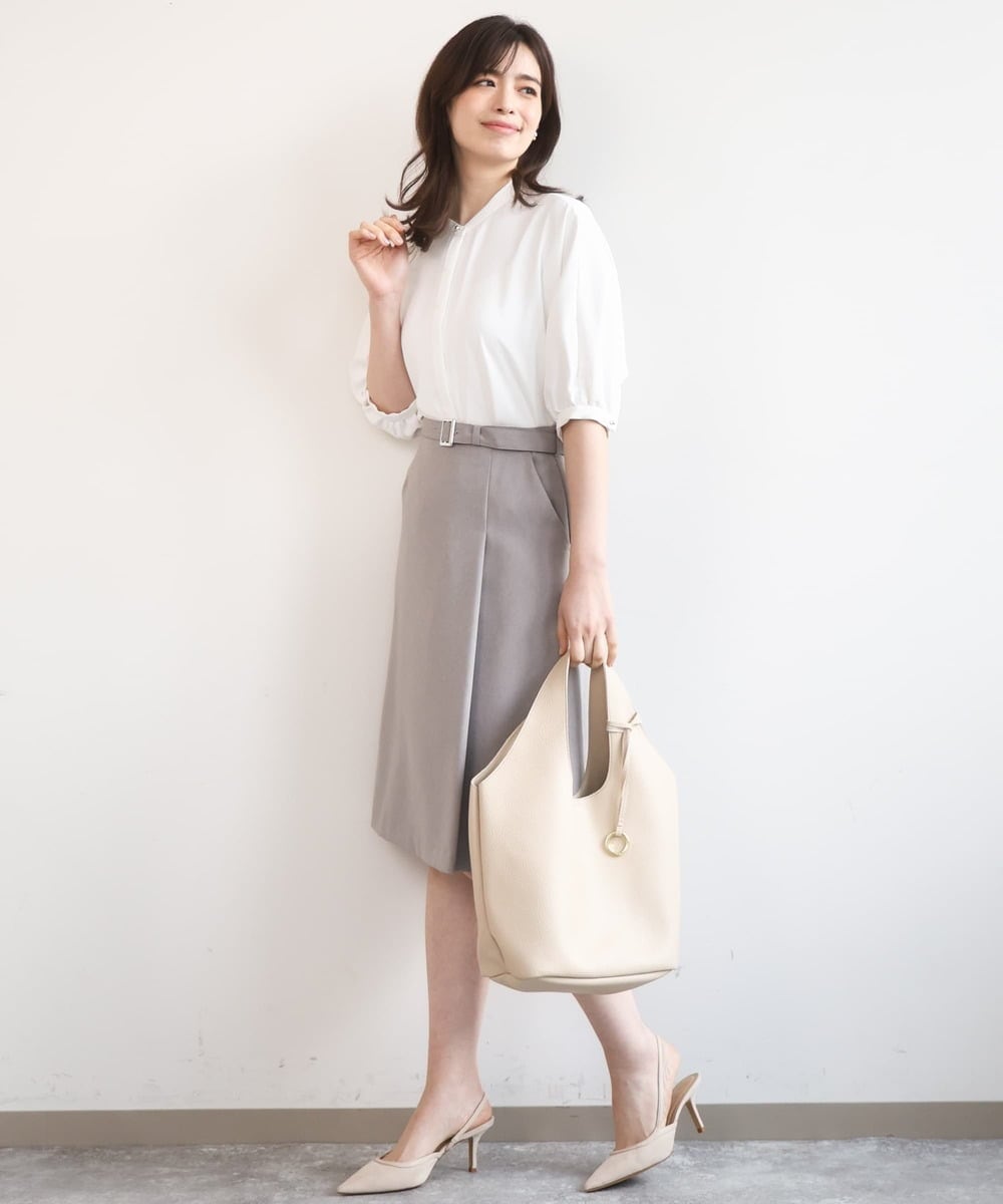 FIHGA30080 OFUON le MK(オフオン　ル　エムケー) [セットアップ対応]ラップ風スカート/洗える グレー