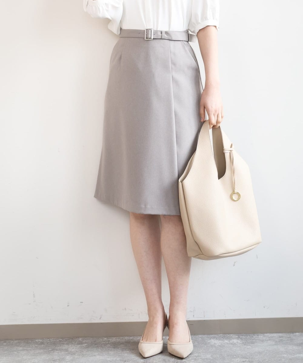 FIHGA30080 OFUON le MK(オフオン　ル　エムケー) [セットアップ対応]ラップ風スカート/洗える グレー