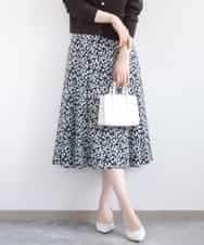 FIHGD13090 OFUON le MK(オフオン　ル　エムケー) レトロフラワープリントスカート/洗える ネイビー