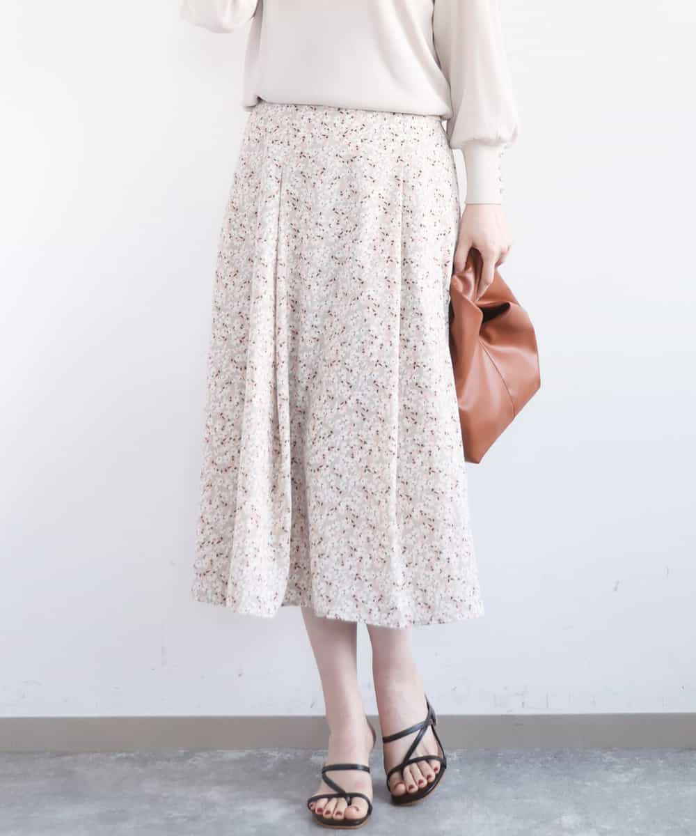 FIHGD13090 OFUON le MK(オフオン　ル　エムケー) レトロフラワープリントスカート/洗える ベージュ