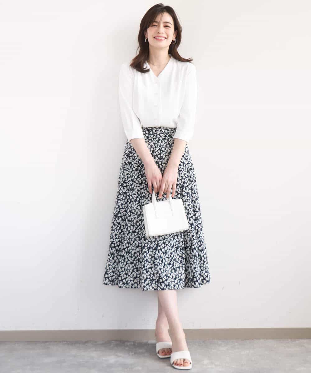 FIHGD13090 OFUON le MK(オフオン　ル　エムケー) レトロフラワープリントスカート/洗える ベージュ