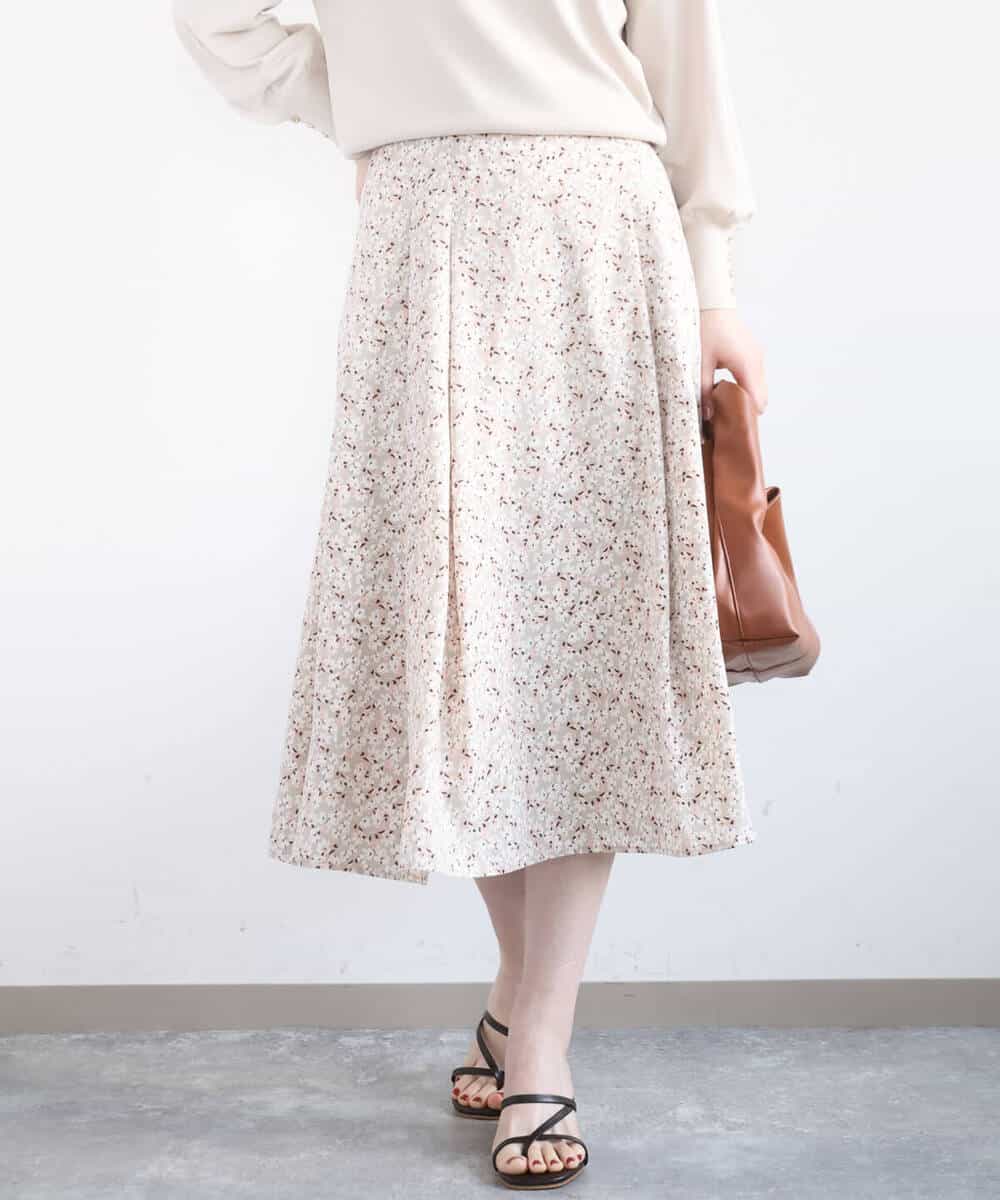 FIHGD13090 OFUON le MK(オフオン　ル　エムケー) レトロフラワープリントスカート/洗える ベージュ