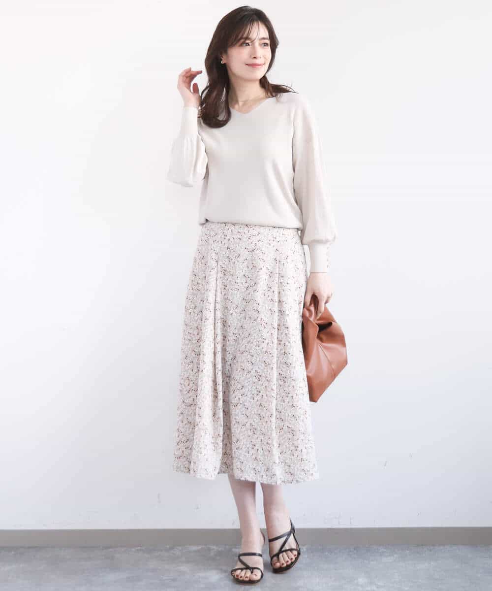 FIHGD13090 OFUON le MK(オフオン　ル　エムケー) レトロフラワープリントスカート/洗える ベージュ