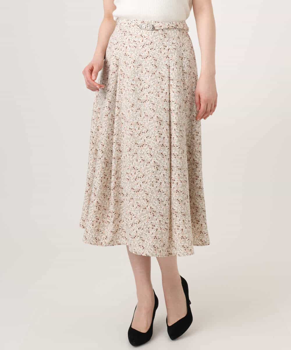 FIHGD13090 OFUON le MK(オフオン　ル　エムケー) レトロフラワープリントスカート/洗える ベージュ