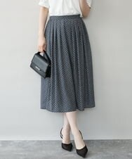 FIHGD19090 OFUON le MK(オフオン　ル　エムケー) ウエストタック格子柄フレアスカート/洗濯機で洗える/セットアップ可 ネイビー