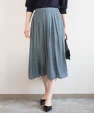 FIHGD19090 OFUON le MK(オフオン　ル　エムケー) ウエストタック格子柄フレアスカート/洗濯機で洗える/セットアップ可 ブルーグリーン