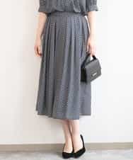 FIHGD19090 OFUON le MK(オフオン　ル　エムケー) ウエストタック格子柄フレアスカート/洗濯機で洗える/セットアップ可 ブルーグリーン