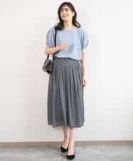 FIHGD19090 OFUON le MK(オフオン　ル　エムケー) ウエストタック格子柄フレアスカート/洗濯機で洗える/セットアップ可 ブルーグリーン