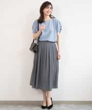 FIHGD19090 OFUON le MK(オフオン　ル　エムケー) ウエストタック格子柄フレアスカート/洗濯機で洗える/セットアップ可 ブルーグリーン