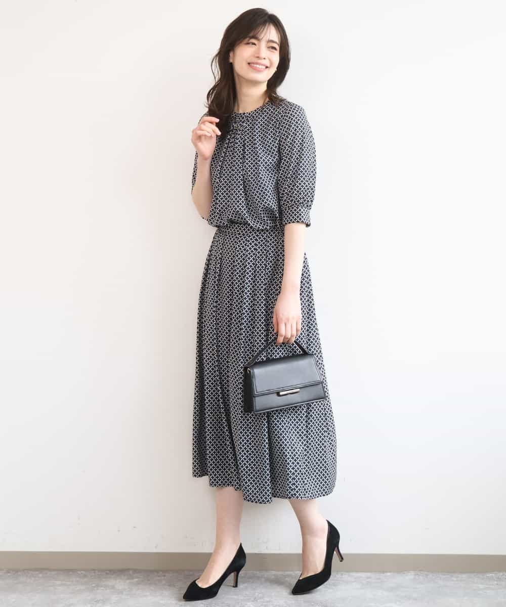 FIHGD19090 OFUON le MK(オフオン　ル　エムケー) ウエストタック格子柄フレアスカート/洗濯機で洗える/セットアップ可 ブルーグリーン