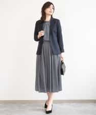 FIHGD19090 OFUON le MK(オフオン　ル　エムケー) ウエストタック格子柄フレアスカート/洗濯機で洗える/セットアップ可 ブルーグリーン