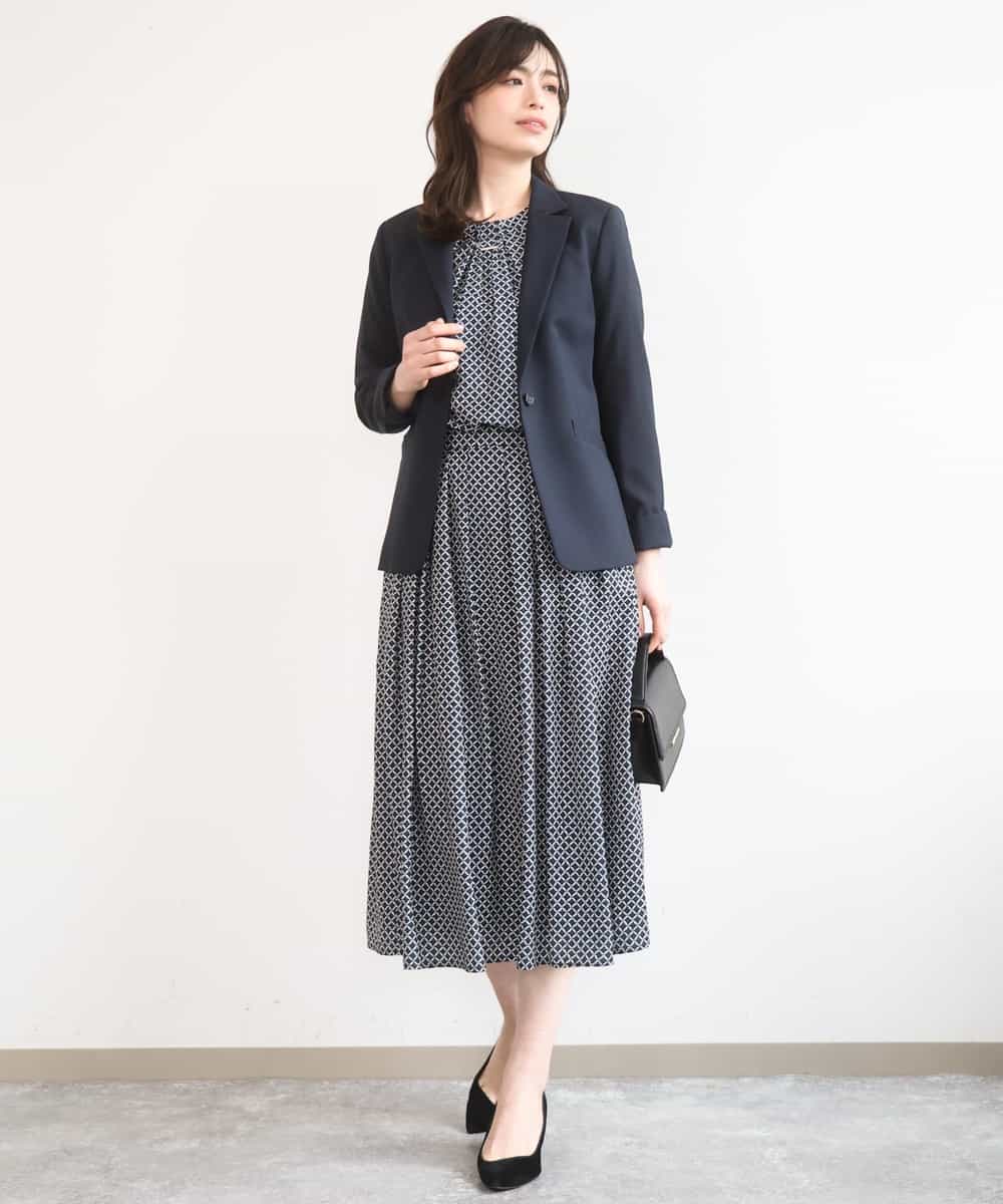 FIHGD19090 OFUON le MK(オフオン　ル　エムケー) ウエストタック格子柄フレアスカート/洗濯機で洗える/セットアップ可 ブルーグリーン