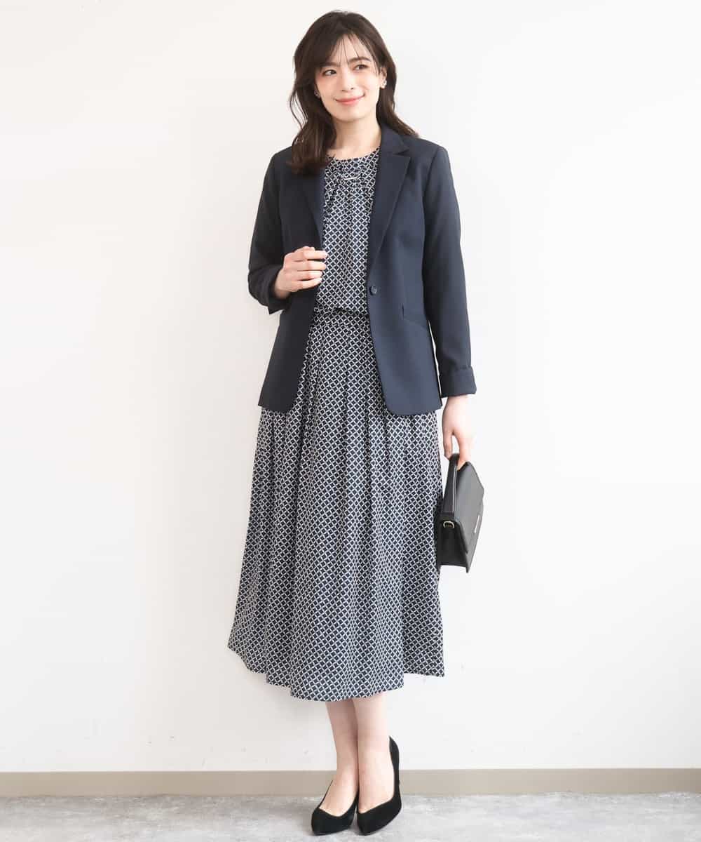 FIHGD19090 OFUON le MK(オフオン　ル　エムケー) ウエストタック格子柄フレアスカート/洗濯機で洗える/セットアップ可 ブルーグリーン