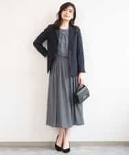 FIHGD19090 OFUON le MK(オフオン　ル　エムケー) ウエストタック格子柄フレアスカート/洗濯機で洗える/セットアップ可 ブルーグリーン