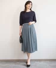 FIHGD19090 OFUON le MK(オフオン　ル　エムケー) ウエストタック格子柄フレアスカート/洗濯機で洗える/セットアップ可 ブルーグリーン