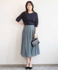 FIHGD19090 OFUON le MK(オフオン　ル　エムケー) ウエストタック格子柄フレアスカート/洗濯機で洗える/セットアップ可 ブルーグリーン