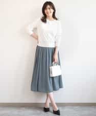 FIHGD19090 OFUON le MK(オフオン　ル　エムケー) ウエストタック格子柄フレアスカート/洗濯機で洗える/セットアップ可 ブルーグリーン