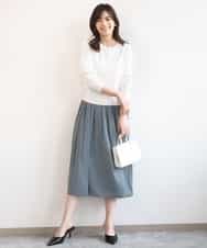 FIHGD19090 OFUON le MK(オフオン　ル　エムケー) ウエストタック格子柄フレアスカート/洗濯機で洗える/セットアップ可 ブルーグリーン