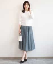 FIHGD19090 OFUON le MK(オフオン　ル　エムケー) ウエストタック格子柄フレアスカート/洗濯機で洗える/セットアップ可 ブルーグリーン