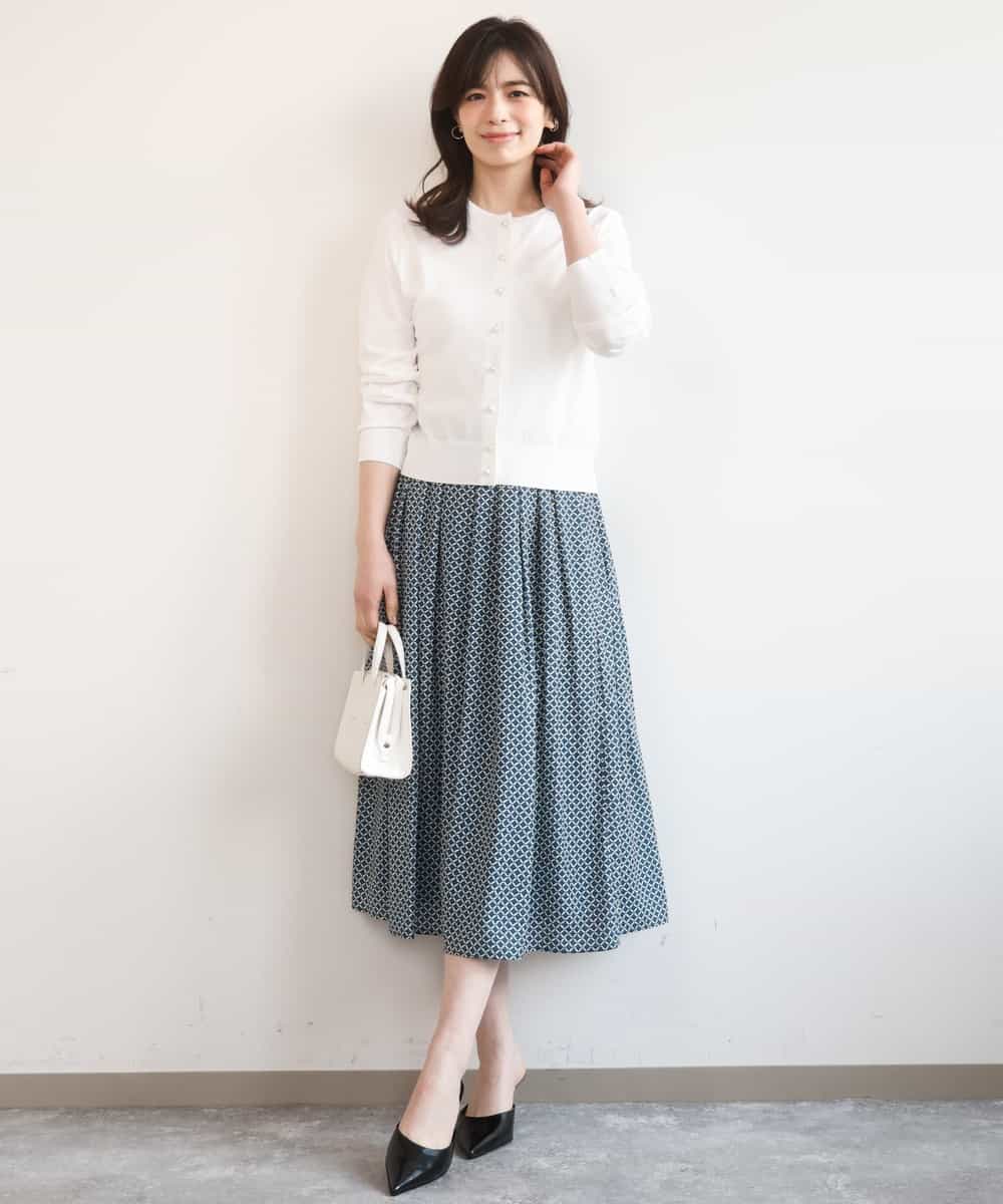 FIHGD19090 OFUON le MK(オフオン　ル　エムケー) ウエストタック格子柄フレアスカート/洗濯機で洗える/セットアップ可 ブルーグリーン