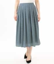 FIHGD19090 OFUON le MK(オフオン　ル　エムケー) ウエストタック格子柄フレアスカート/洗濯機で洗える/セットアップ可 ブルーグリーン