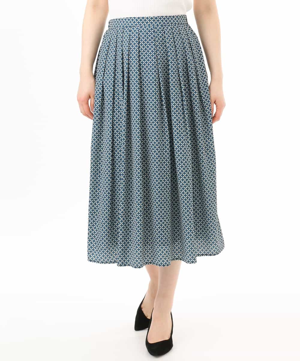 FIHGD19090 OFUON le MK(オフオン　ル　エムケー) ウエストタック格子柄フレアスカート/洗濯機で洗える/セットアップ可 ブルーグリーン