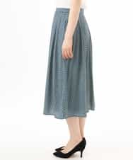 FIHGD19090 OFUON le MK(オフオン　ル　エムケー) ウエストタック格子柄フレアスカート/洗濯機で洗える/セットアップ可 ブルーグリーン