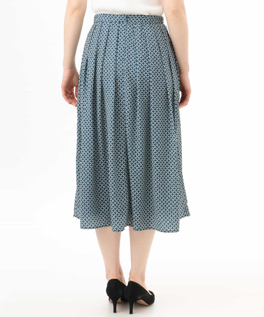 FIHGD19090 OFUON le MK(オフオン　ル　エムケー) ウエストタック格子柄フレアスカート/洗濯機で洗える/セットアップ可 ブルーグリーン