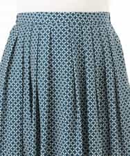 FIHGD19090 OFUON le MK(オフオン　ル　エムケー) ウエストタック格子柄フレアスカート/洗濯機で洗える/セットアップ可 ブルーグリーン