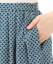 FIHGD19090 OFUON le MK(オフオン　ル　エムケー) ウエストタック格子柄フレアスカート/洗濯機で洗える/セットアップ可 ブルーグリーン