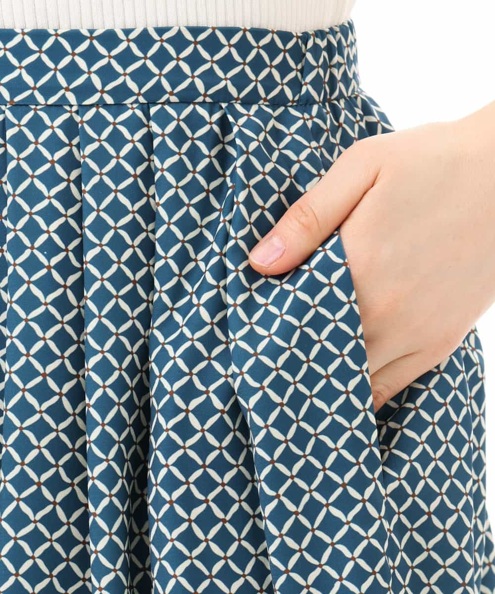 FIHGD19090 OFUON le MK(オフオン　ル　エムケー) ウエストタック格子柄フレアスカート/洗濯機で洗える/セットアップ可 ブルーグリーン