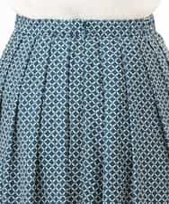 FIHGD19090 OFUON le MK(オフオン　ル　エムケー) ウエストタック格子柄フレアスカート/洗濯機で洗える/セットアップ可 ブルーグリーン