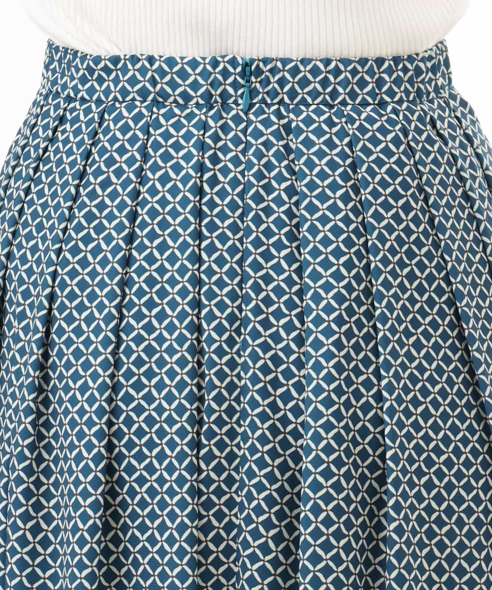 FIHGD19090 OFUON le MK(オフオン　ル　エムケー) ウエストタック格子柄フレアスカート/洗濯機で洗える/セットアップ可 ブルーグリーン