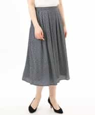 FIHGD19090 OFUON le MK(オフオン　ル　エムケー) ウエストタック格子柄フレアスカート/洗濯機で洗える/セットアップ可 ブルーグリーン