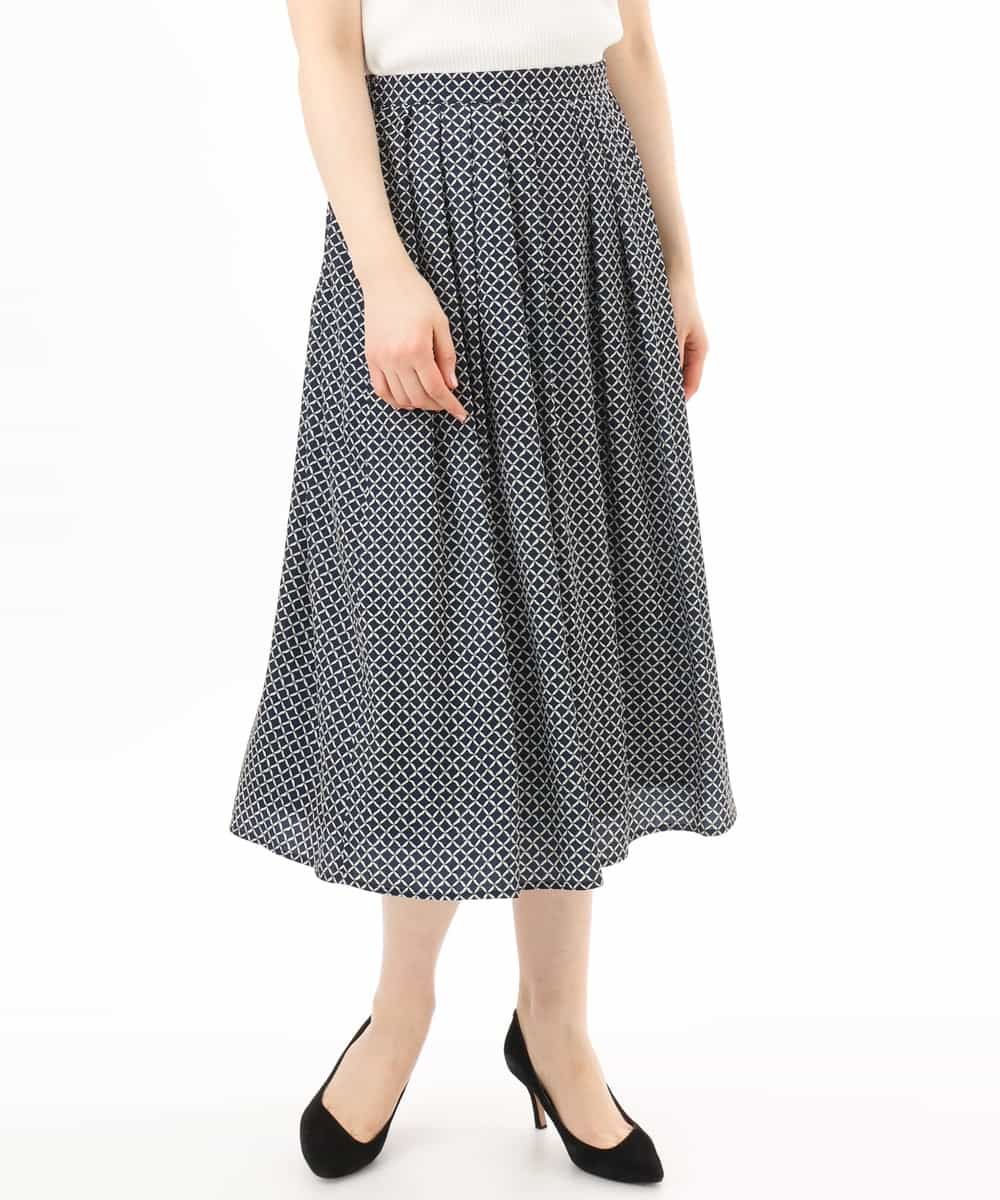 FIHGD19090 OFUON le MK(オフオン　ル　エムケー) ウエストタック格子柄フレアスカート/洗濯機で洗える/セットアップ可 ブルーグリーン