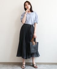 FIHGD24090 OFUON le MK(オフオン　ル　エムケー) シアープリーツロングスカート/洗える ライトグリーン