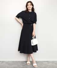 FIHHD27090 OFUON le MK(オフオン　ル　エムケー) ベルト付きフレアスカート/接触冷感/UVカット/洗える/セットアップ可 ネイビー