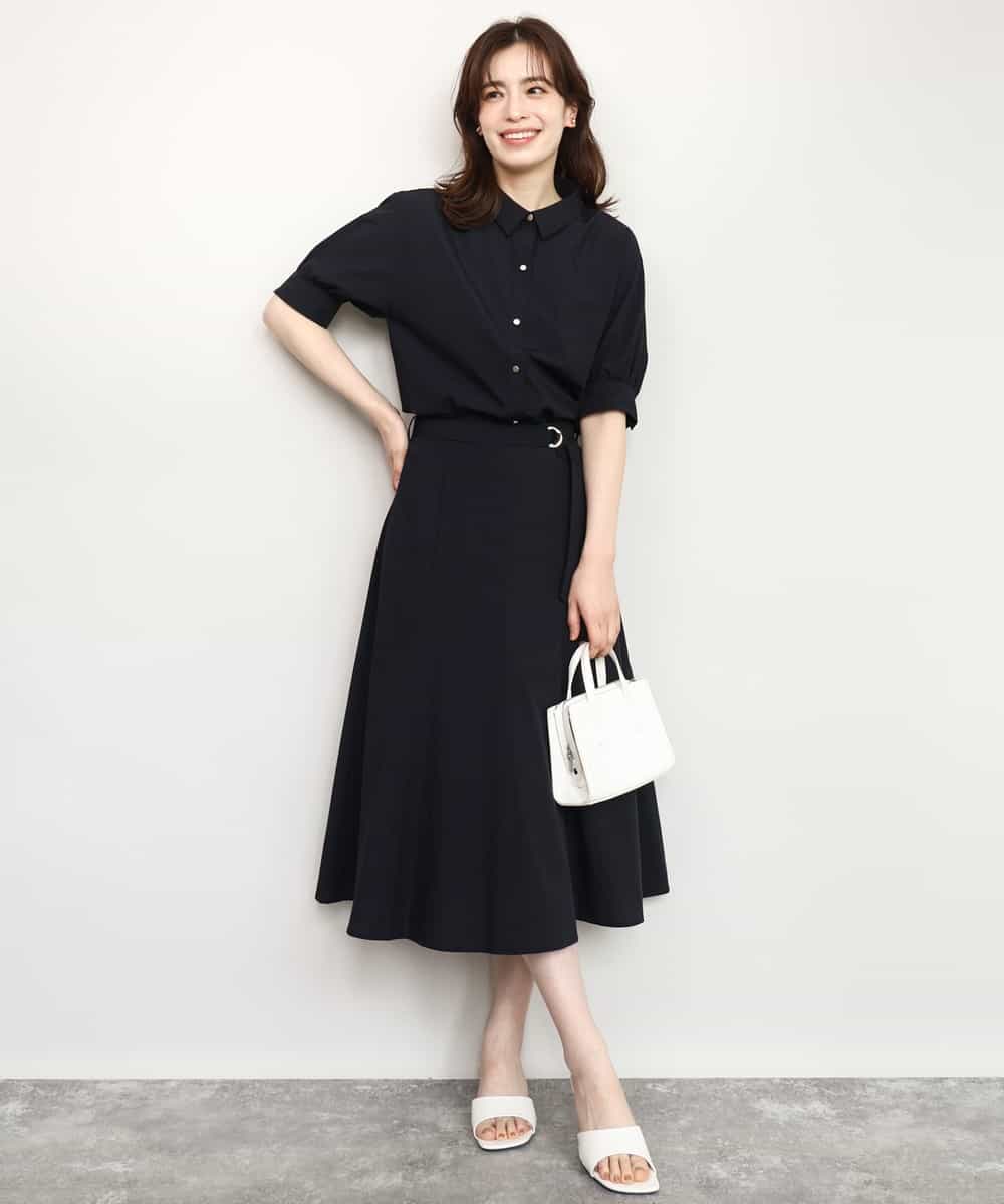 FIHHD27090 OFUON le MK(オフオン　ル　エムケー) ベルト付きフレアスカート/接触冷感/UVカット/洗える/セットアップ可 ネイビー