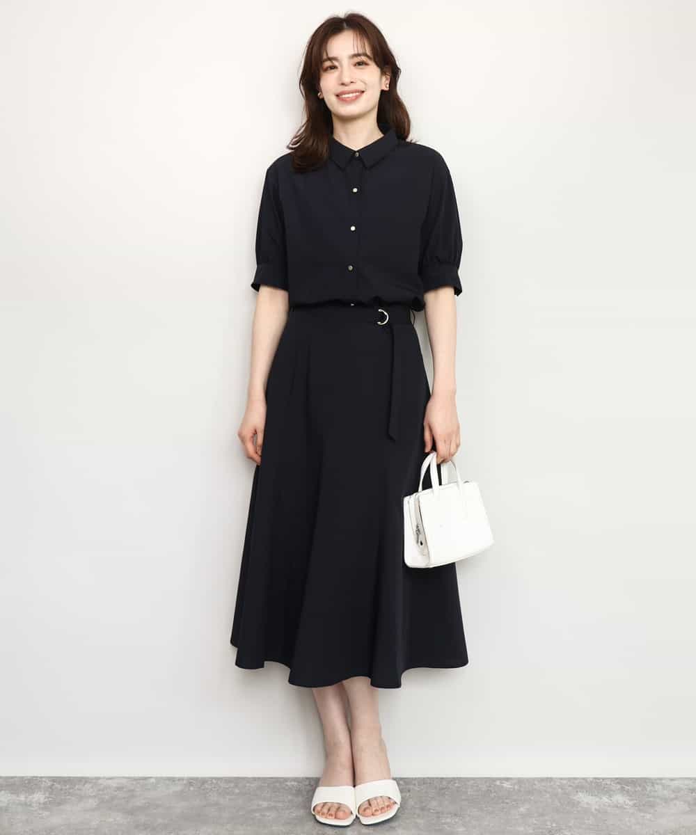 FIHHD27090 OFUON le MK(オフオン　ル　エムケー) ベルト付きフレアスカート/接触冷感/UVカット/洗える/セットアップ可 ネイビー