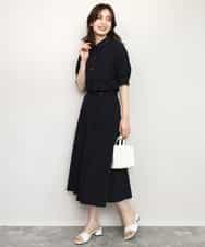 FIHHD27090 OFUON le MK(オフオン　ル　エムケー) ベルト付きフレアスカート/接触冷感/UVカット/洗える/セットアップ可 ネイビー