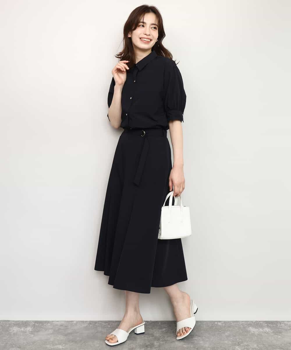 FIHHD27090 OFUON le MK(オフオン　ル　エムケー) ベルト付きフレアスカート/接触冷感/UVカット/洗える/セットアップ可 ネイビー