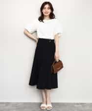 FIHHD27090 OFUON le MK(オフオン　ル　エムケー) ベルト付きフレアスカート/接触冷感/UVカット/洗える/セットアップ可 ネイビー